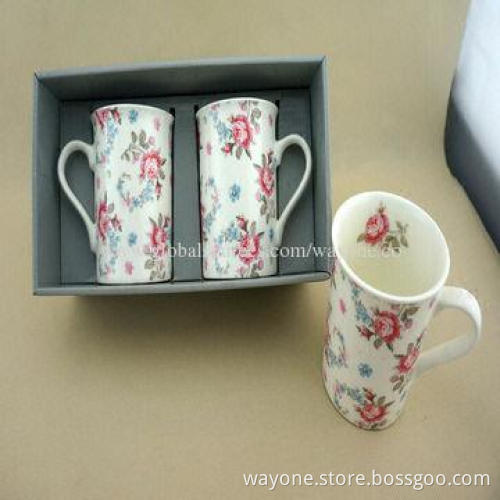 Fine China Mugs with Flower Motif and 11oz Volume, Best Choice for Promotions and Gifts, Food Safe